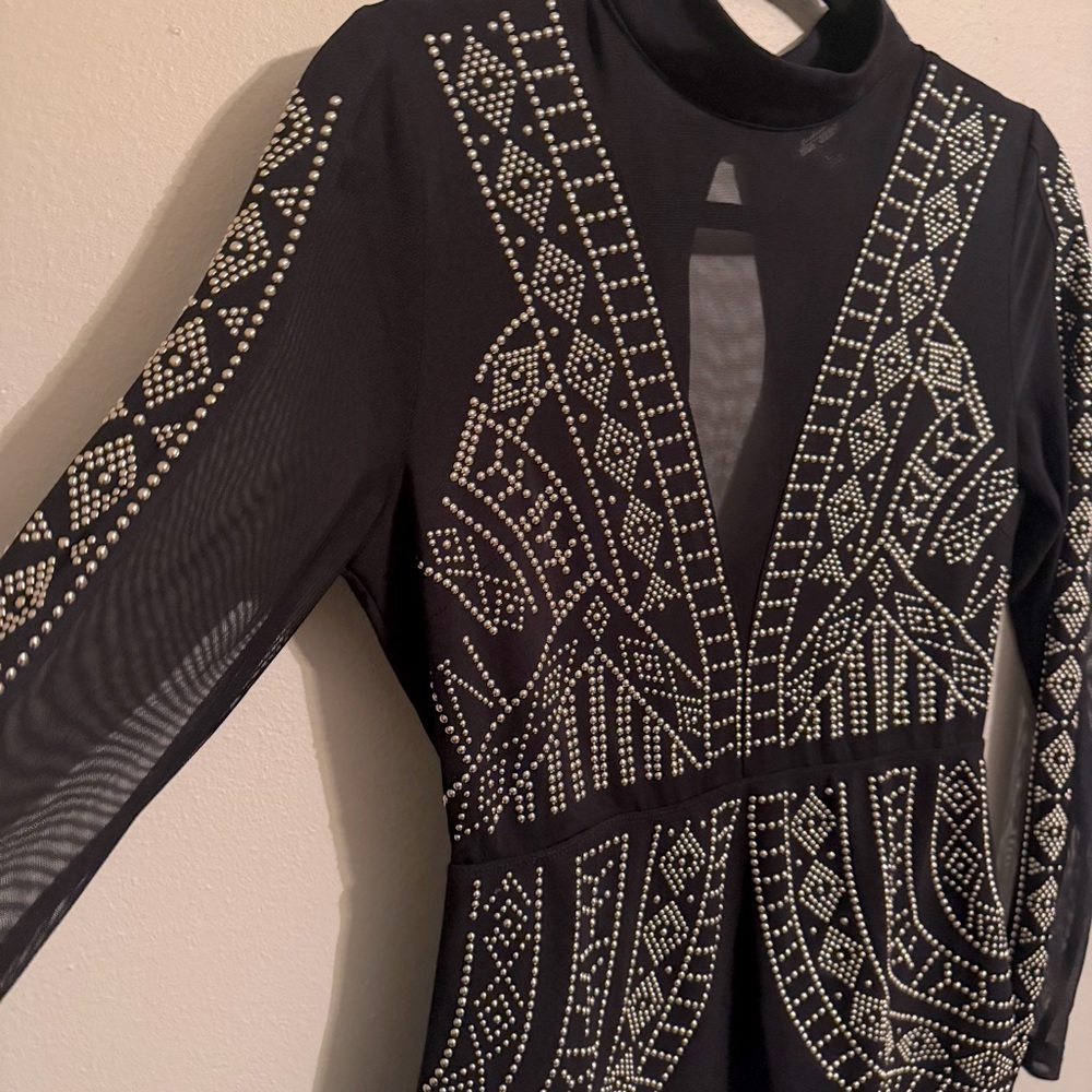 Intricately Beaded & Sheer | Black | Bodycon Mini Dress